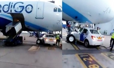 इंडिगो विमान के नीचे आई कार, टला हादसा: ड्राइवर से पूछताछ