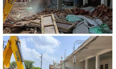 Mathura: वृंदावन विकास प्राधिकरण ने लिया एक्शन, अवैध दुकानों पर चलाया बुलडोजर